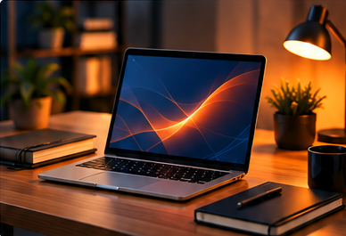 Workspace laptop with digital tools